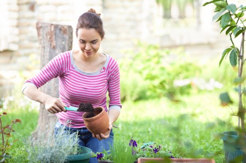 Inspector documenting a rain-affected garden cleaning job